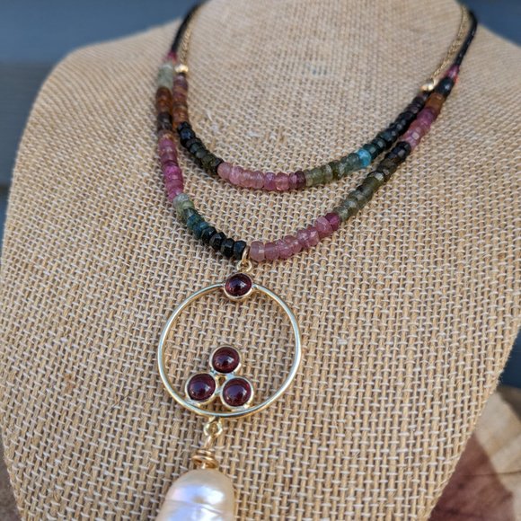 Tourmaline Garnet Gold Filled Vermeil Two strand Necklace FREE SHIPPING - Picture 4 of 8
